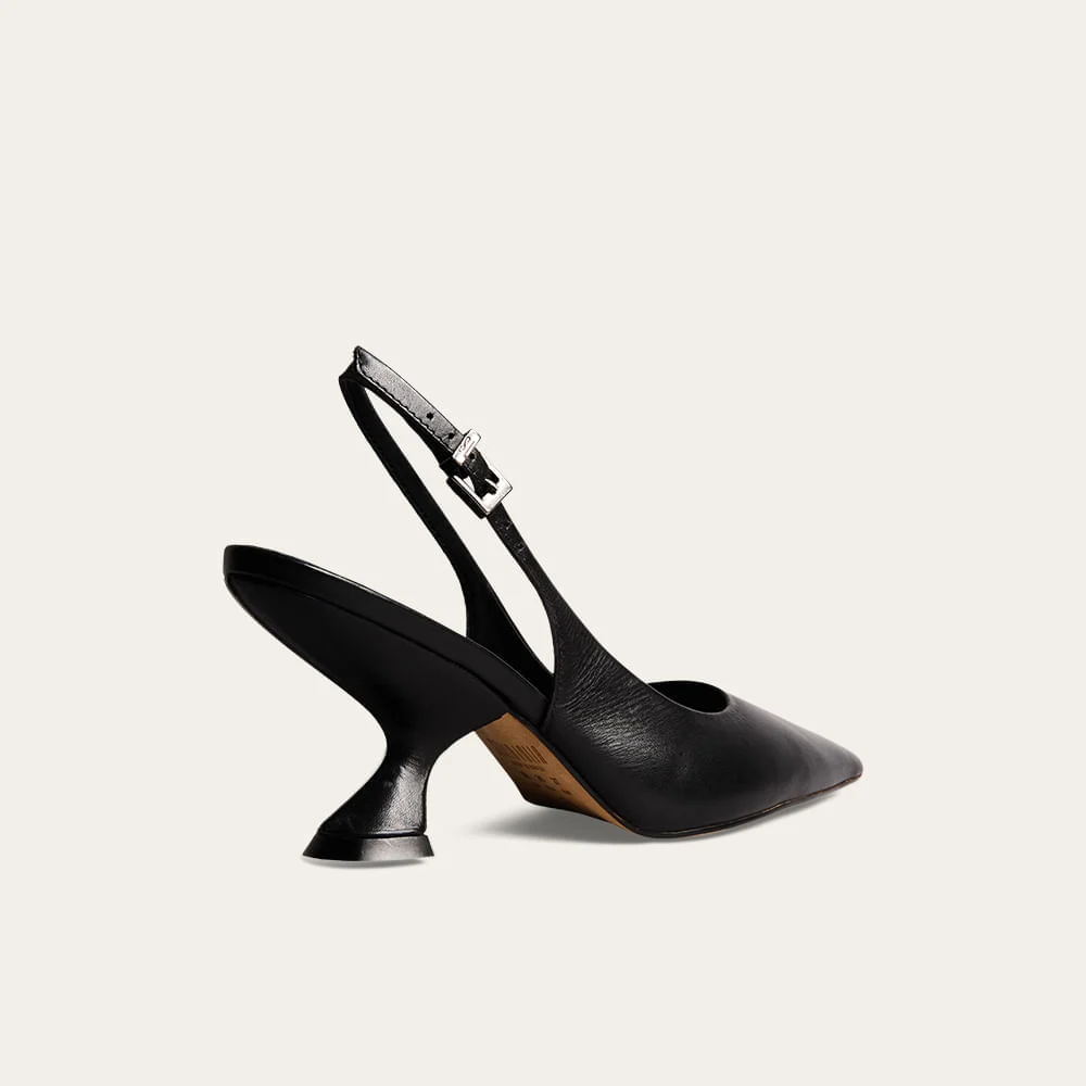 Scarpin Slingback Couro Salto Médio Geométrico Preto - vista 2 de 3