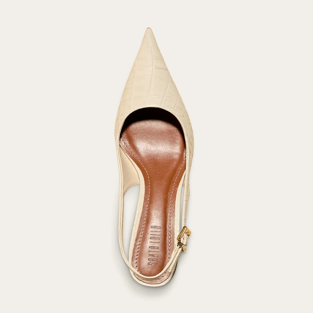 Scarpin Slingback Croco Italiano Marfim Salto Kitten - vista 3 de 3