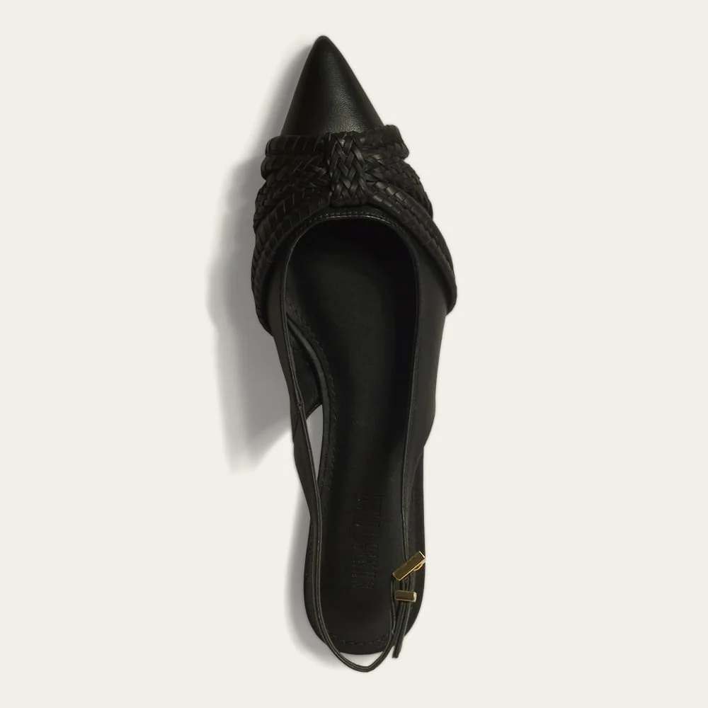 Sapatilha Slingback Couro Marfim Bico Fino Trança - vista 3 de 3
