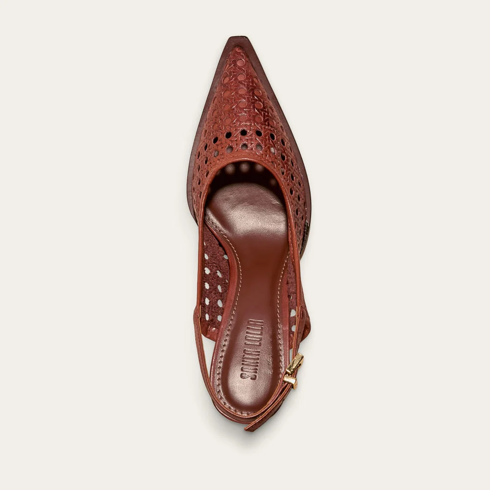 Scarpin Slingback Couro Premium Vazado Marrom - vista 3 de 3