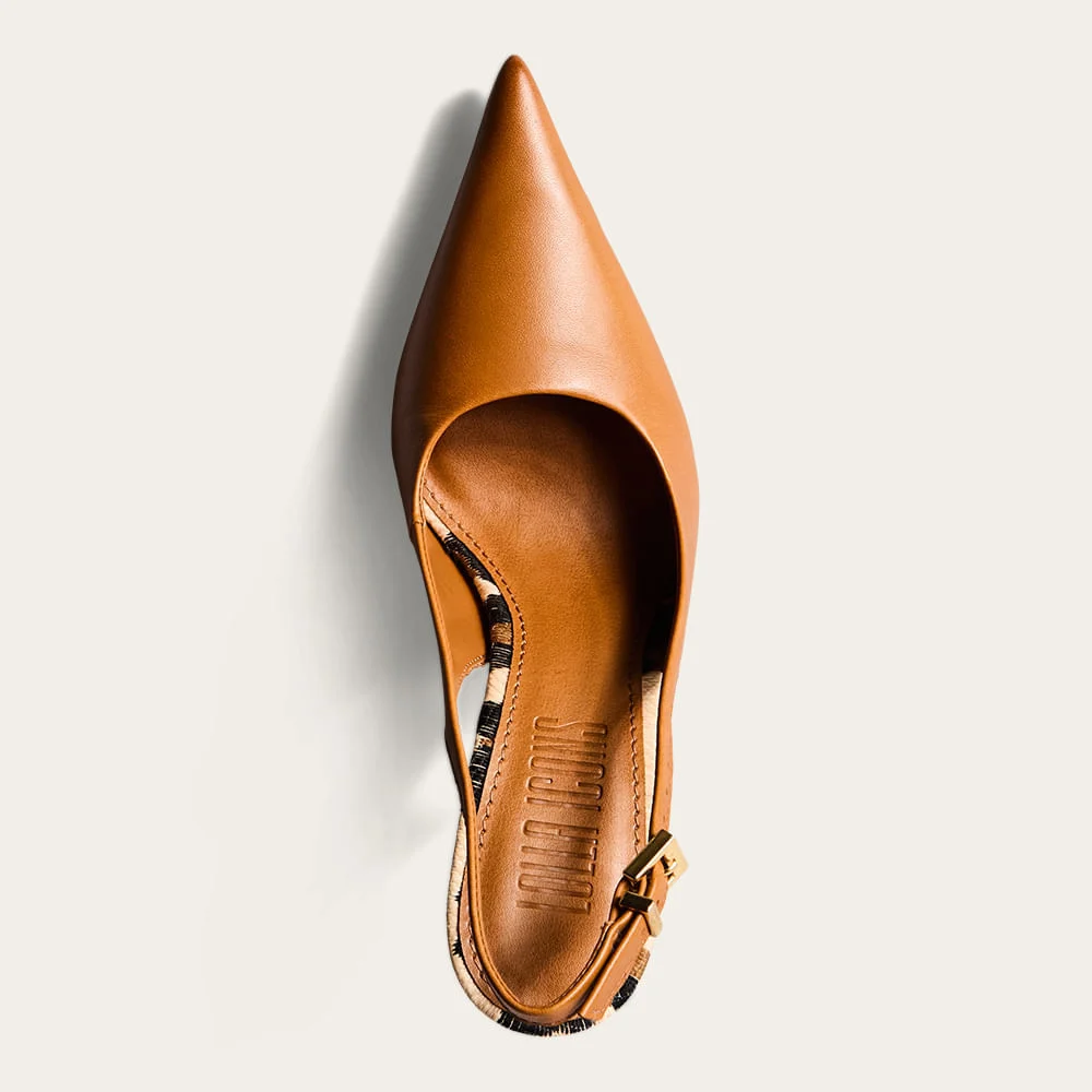 Scarpin Slingback Couro Pelica Liso Salto Alto Marrom - vista 3 de 3