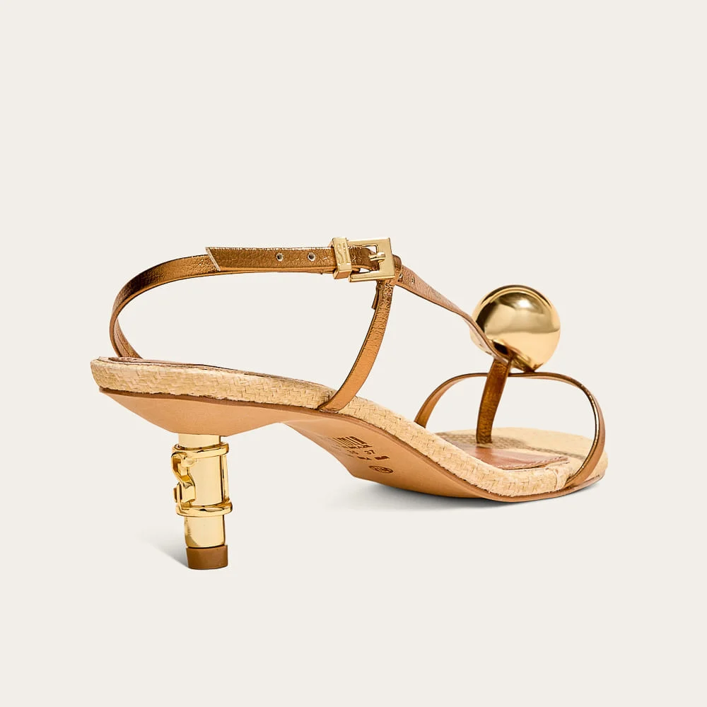 Sandália Metalizada Soft Salto Baixo Dourado - vista 2 de 3
