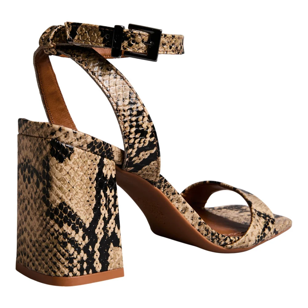 Sandália Couro Animal Print Cobra Salto Bloco - vista 2 de 3