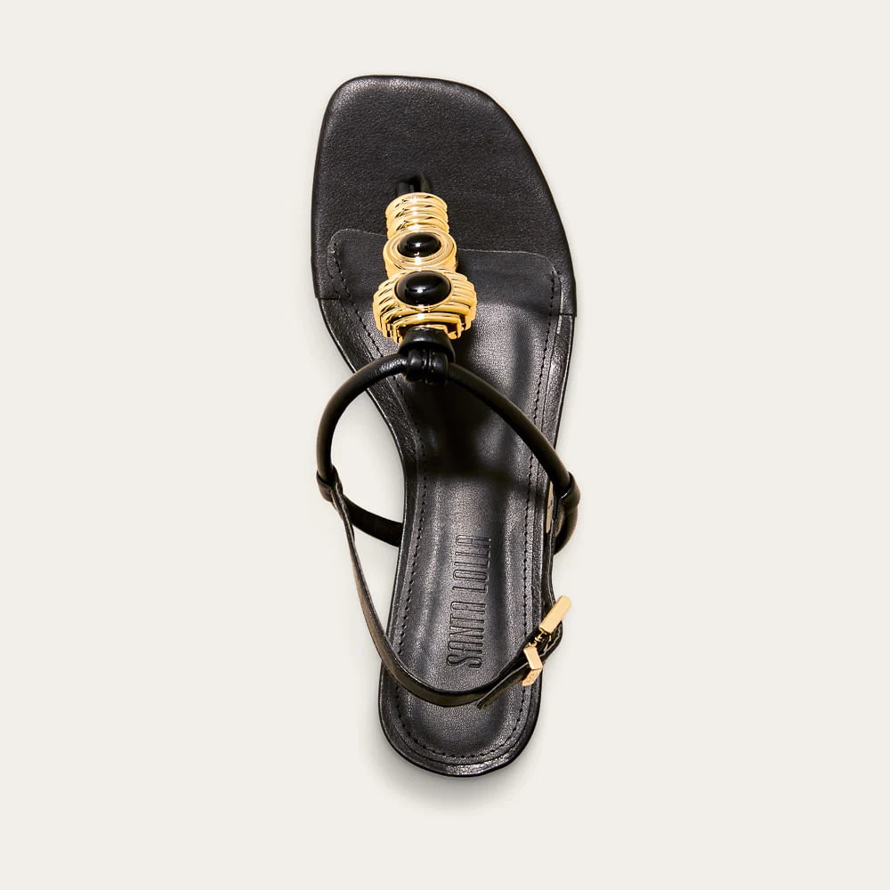 Sandália Napa Soft Preta Bico Quadrado Metal - vista 3 de 4