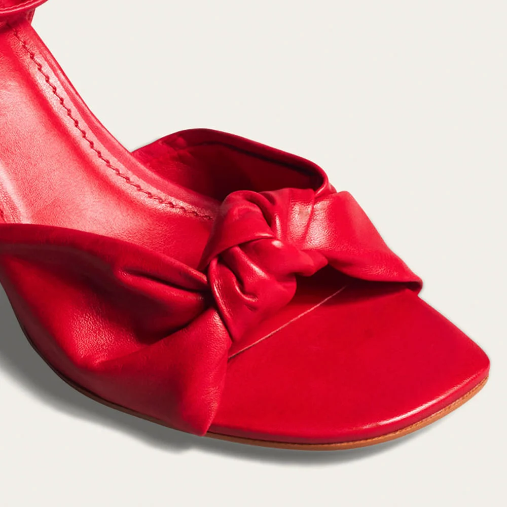 Sandália Couro Pelica Vermelho Salto Médio Nó - vista 3 de 5