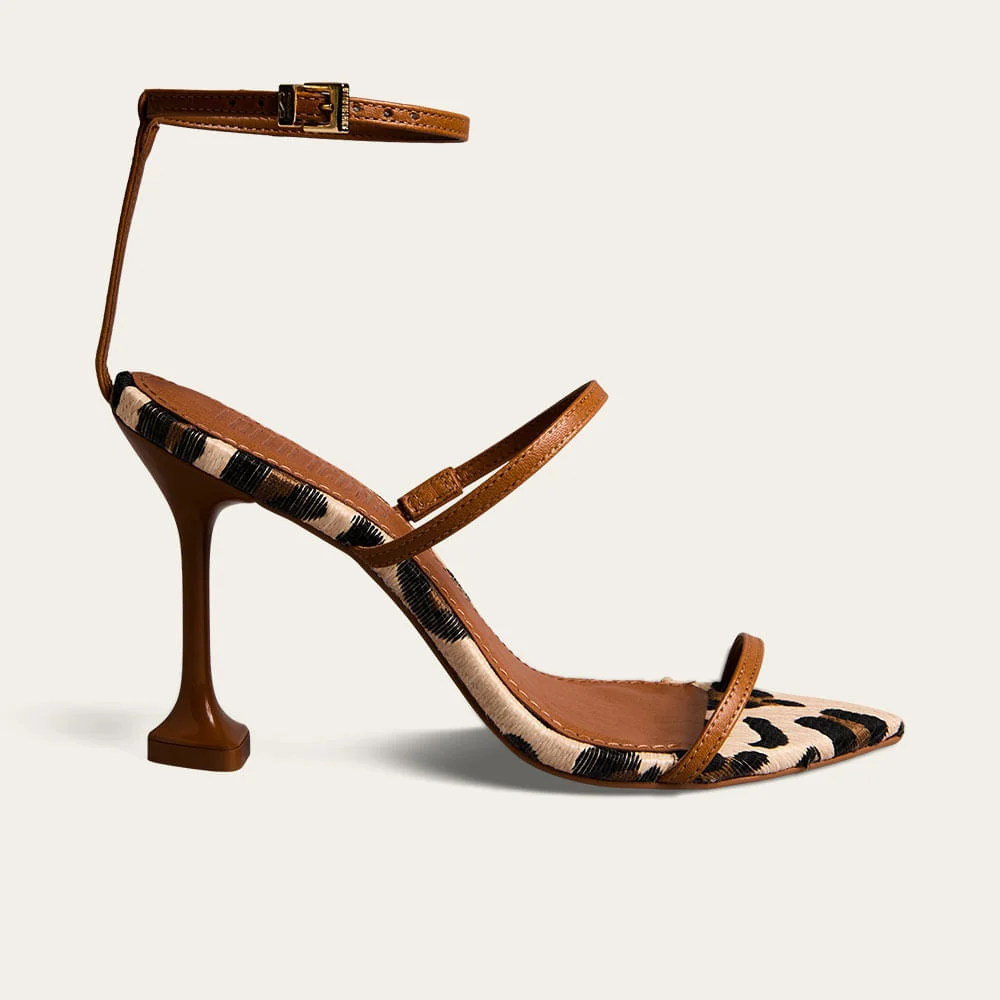 Sandália Couro Pelica Animal Print Onça Salto Alto - vista 1 de 3