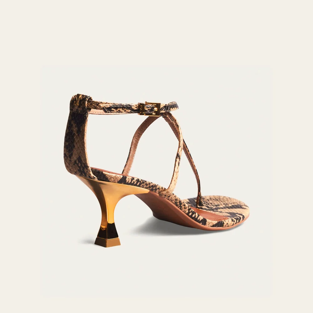 Sandália Couro Animal Print Cobra Salto Baixo - vista 2 de 3