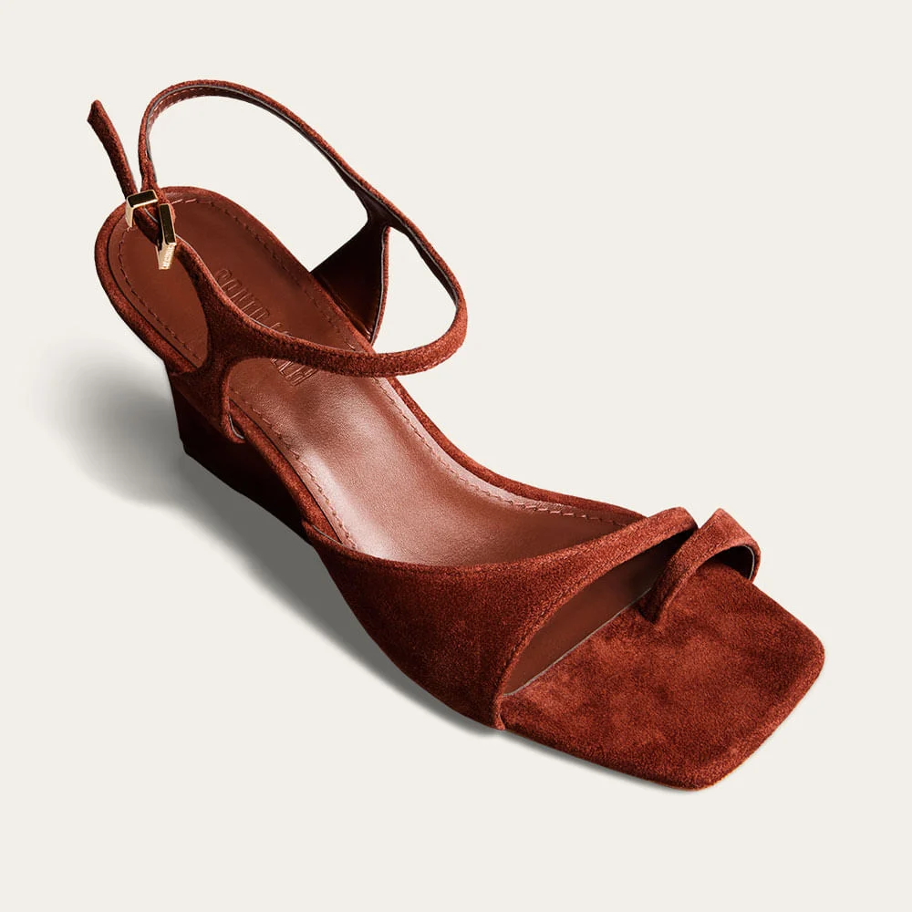 Sandália Anabela Couro Camurça Terracota Toe Ring - vista 4 de 4