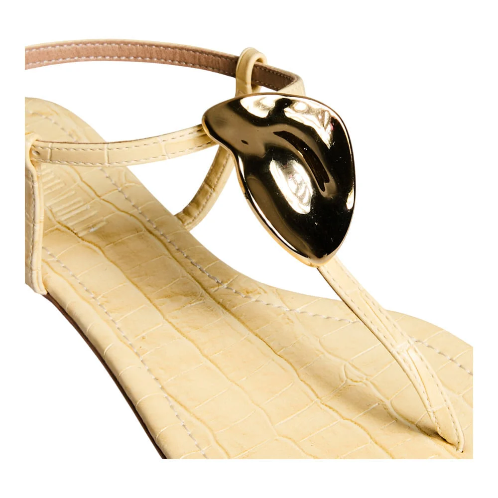 Rasteira New Croco Amarelo Buttercream Metal - vista 2 de 3