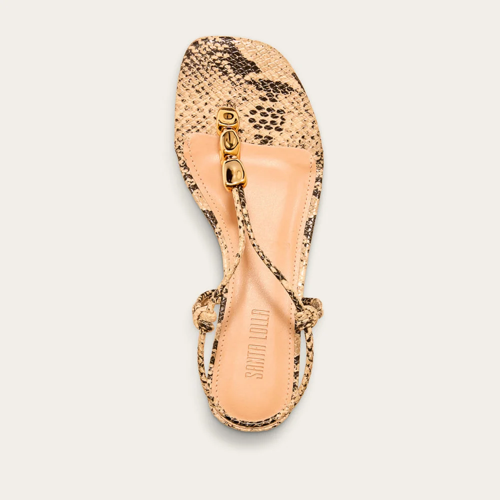 Sandália Couro Cobra Animal Print Metal - vista 3 de 4