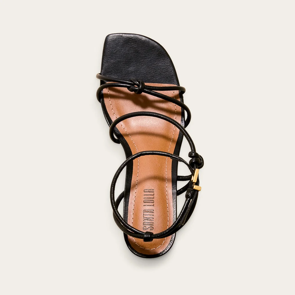 Sandália Napa Soft Salto Bloco Preto Tiras Finas - vista 3 de 3