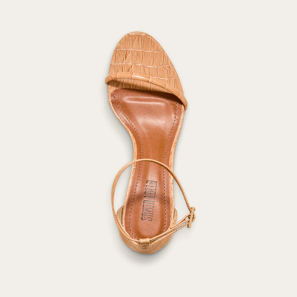Sandália New Croco Salto Baixo Marrom Tiras Finas - vista 3 de 3