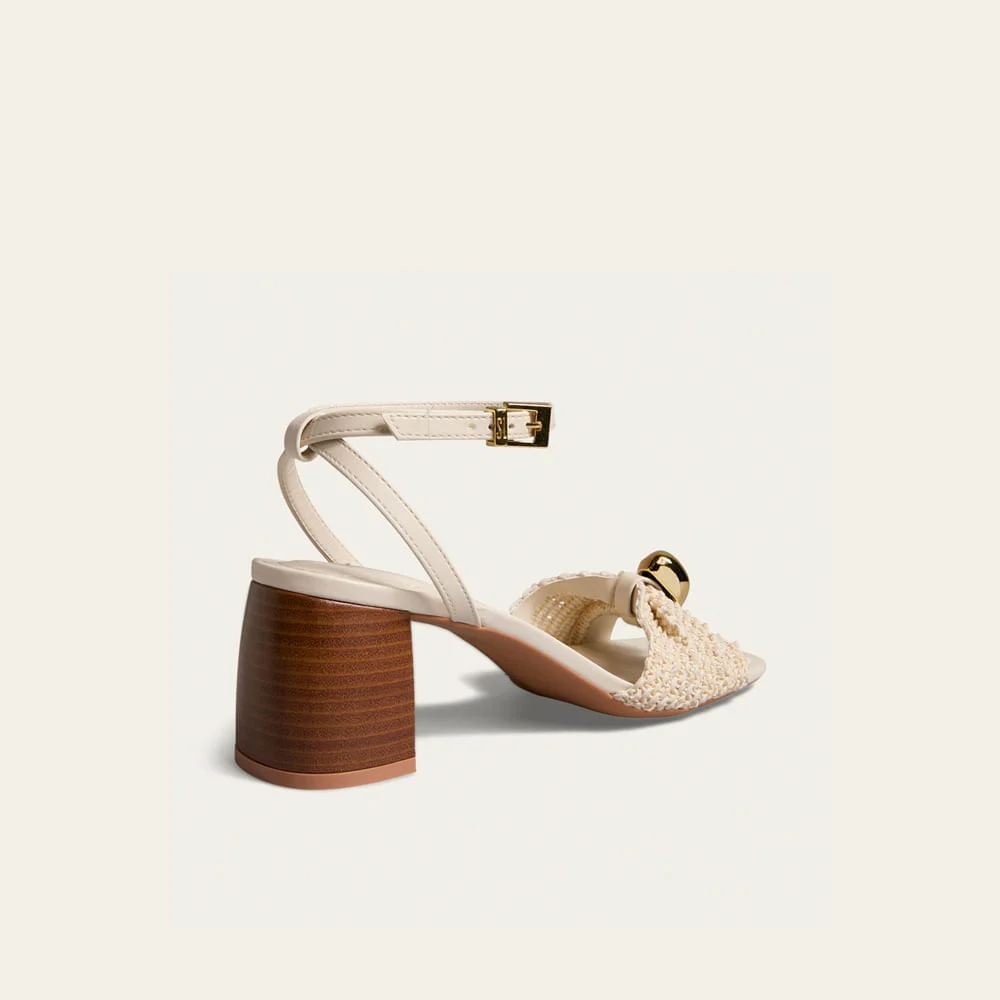 Sandália Tramada Off White Salto Grosso Metal - vista 4 de 6