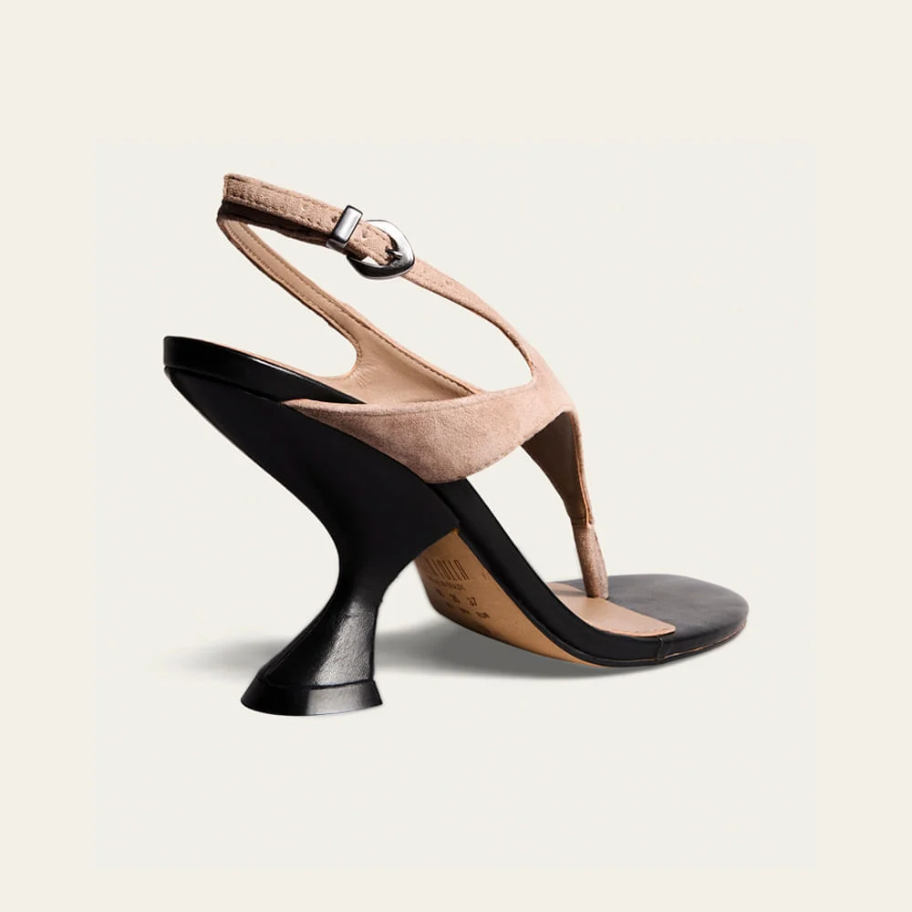 Sandália Slingback Couro Camurça Bege Fog Salto Alto - vista 2 de 5