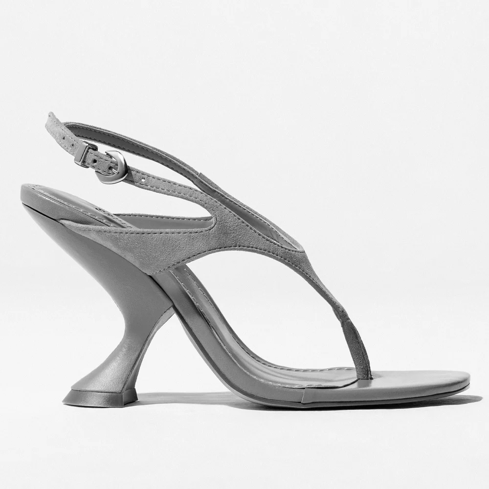 Sandália Slingback Couro Camurça Bege Fog Salto Alto - vista 5 de 5