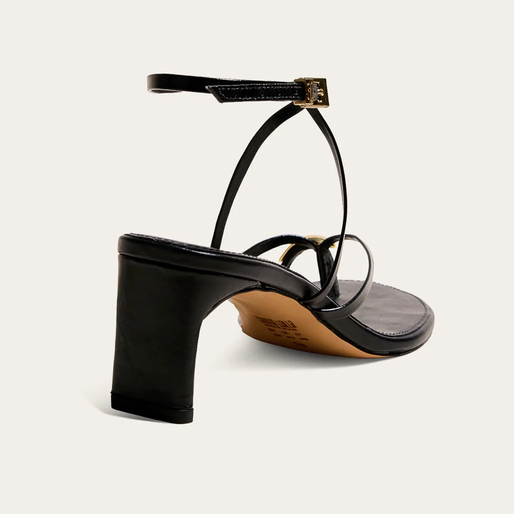 Sandália Thong Couro Confort Preto Metal Bold - vista 2 de 3