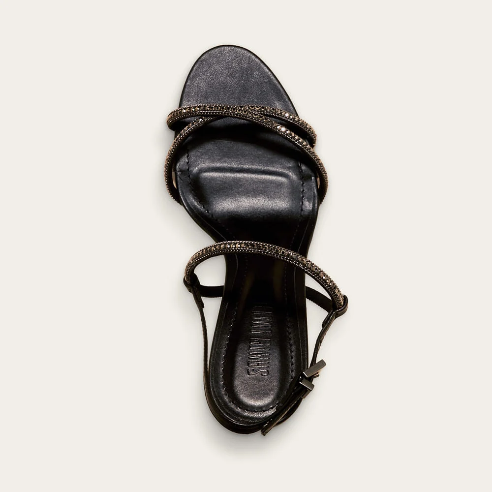 Sandália Napa Soft Salto Alto Preto Tiras Brilho - vista 3 de 3