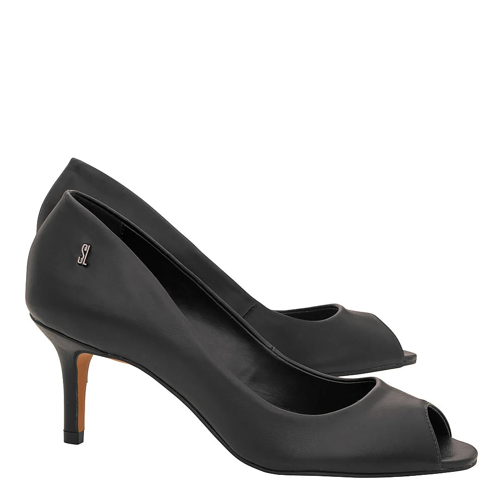 Peep Toe Ecoweart Salto Baixo Preto - vista 3 de 5