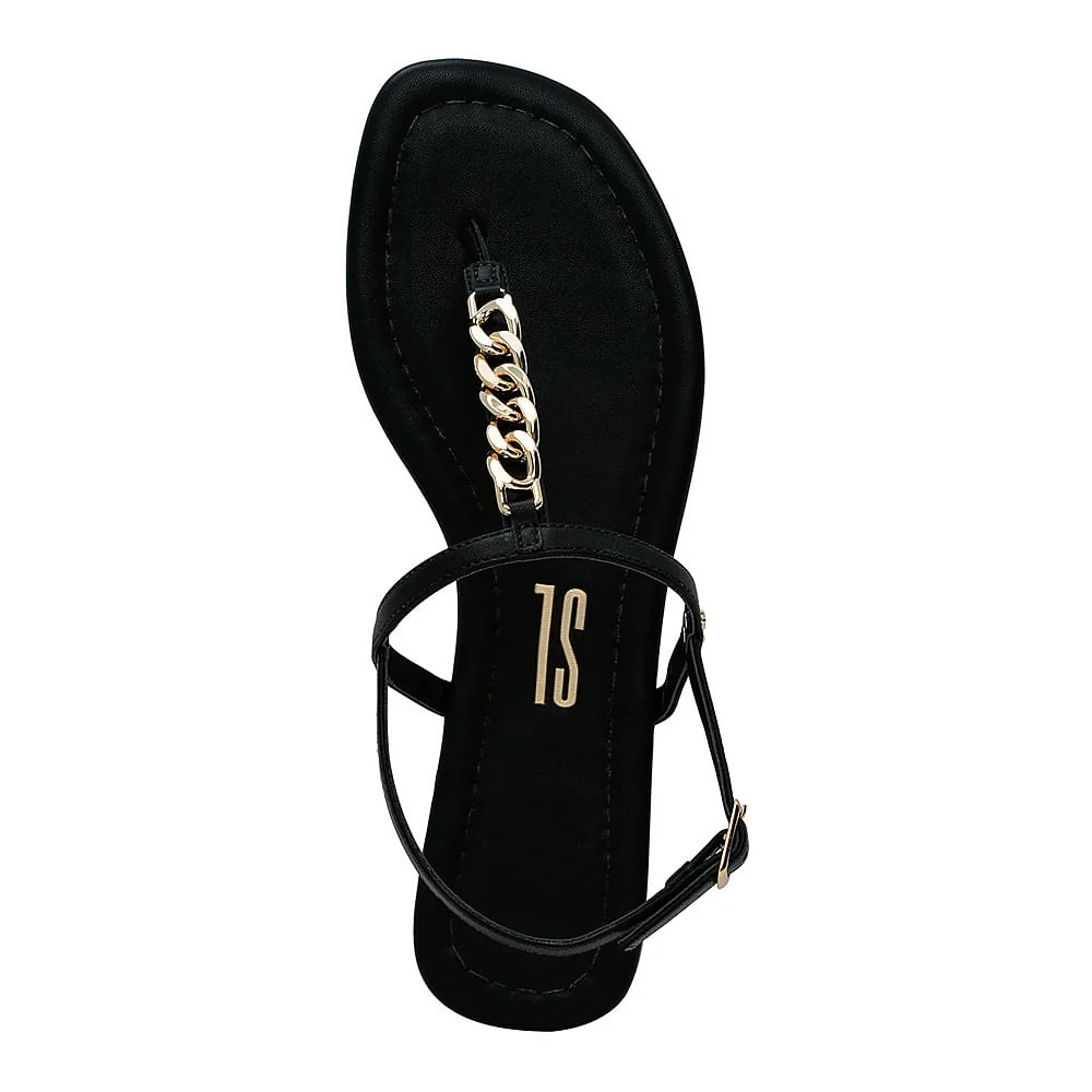 Rasteira New Couro Pelica Soft Corrente Preta - vista 3 de 4