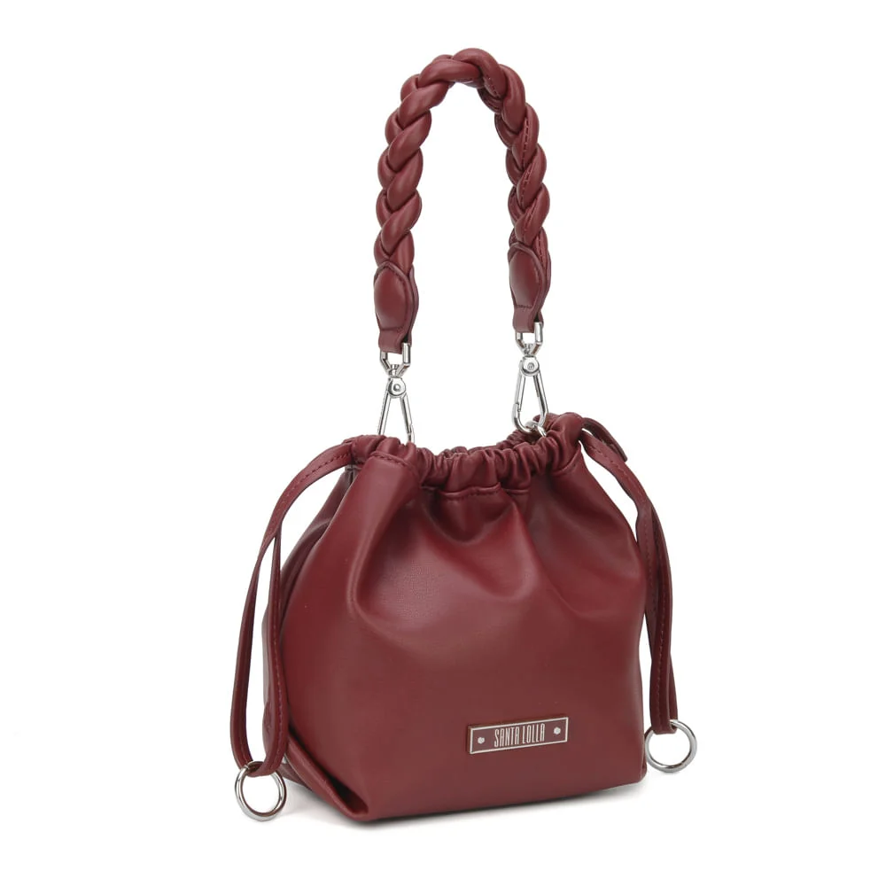 Bolsa Bucket Pequena Trançada Vinho - vista 3 de 4
