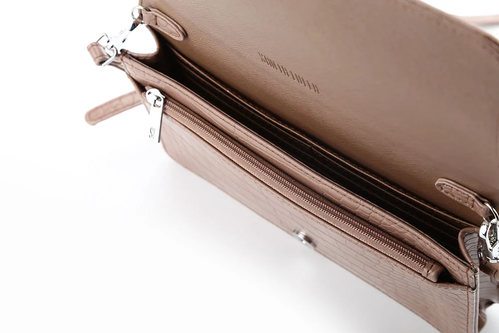 Bolsa Carteira Croco Alça Transversal Bege - vista 5 de 5