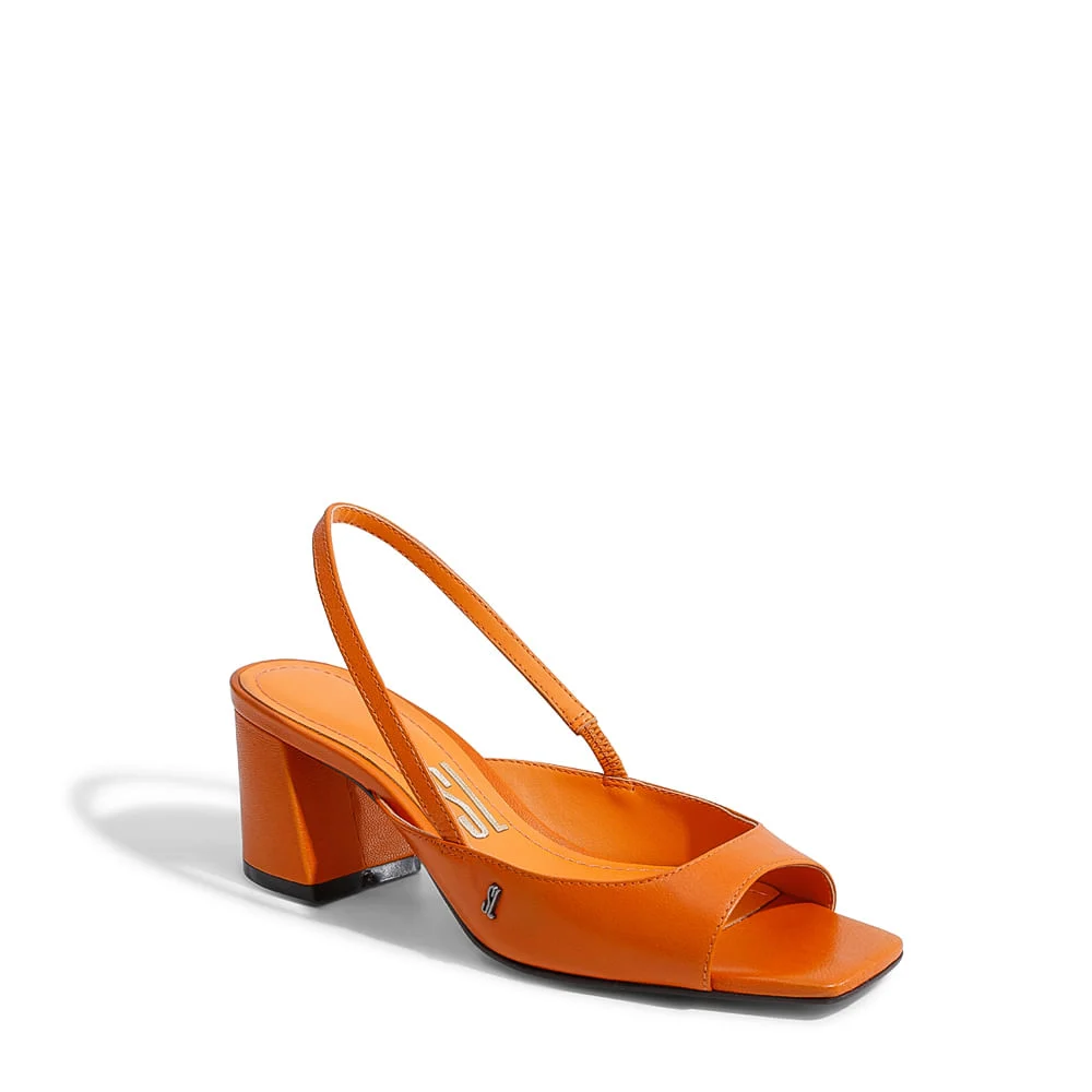 Peep Toe Slingback Bico Quadrado Laranja - vista 2 de 3