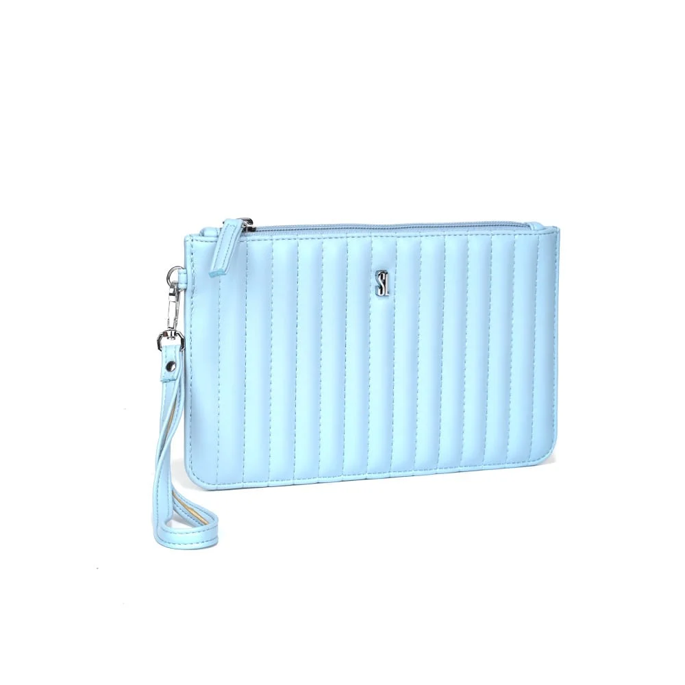 Clutch Puffer de Couro Mestiço Azul Nuvem - vista 2 de 6