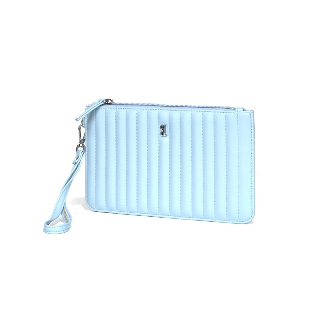 Clutch Puffer de Couro Mestiço Azul Nuvem - vista 3 de 6
