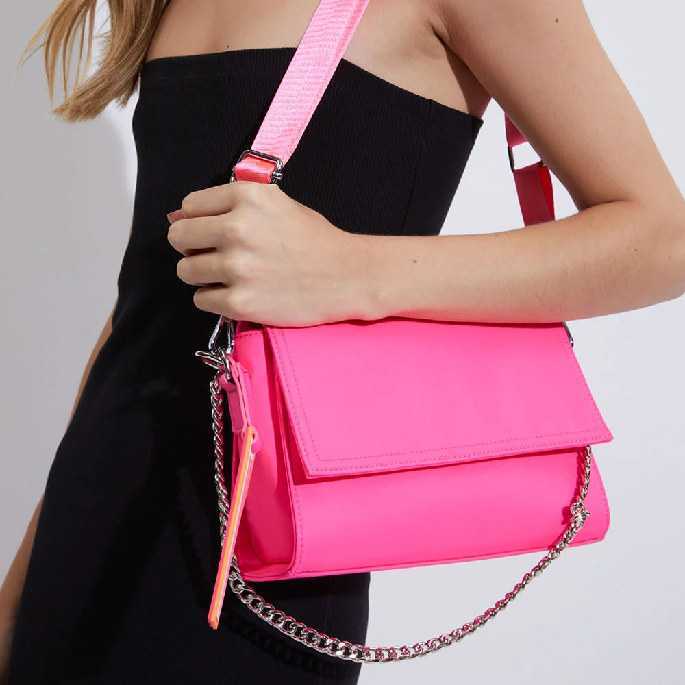 Bolsa Rosa Nylon Corrente Alça Média - vista 2 de 5