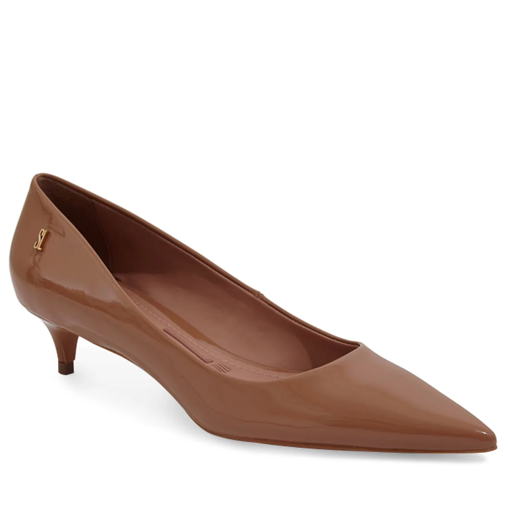 Scarpin Bico Fino Verniz Marrom Salto Baixo - vista 3 de 3