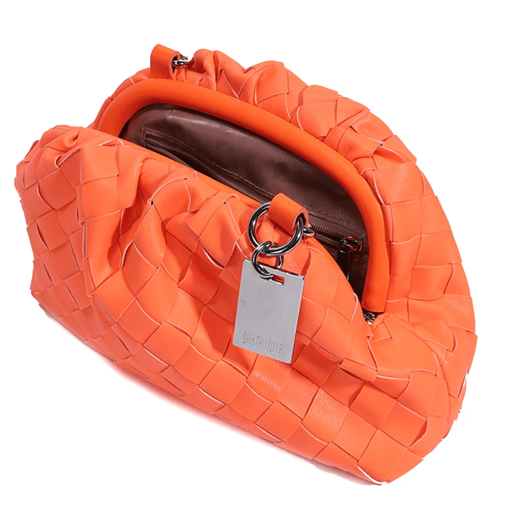 Bolsa Pouch Tressê Tiracolo Pequena de Couro Floater Laranja Neon - vista 4 de 5