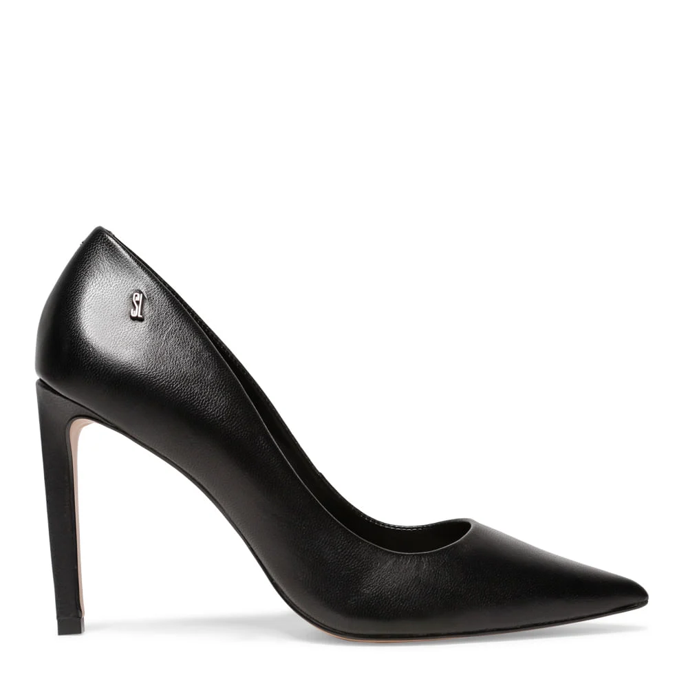 Sapato Scarpin Preto Couro Salto Alto Fino - vista 1 de 3
