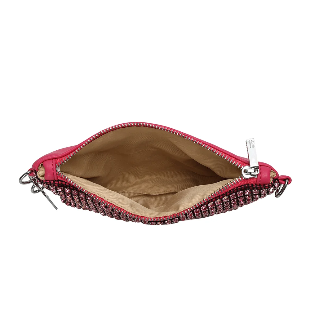 Bolsa Transversal Rosa Malha Strass - vista 5 de 6