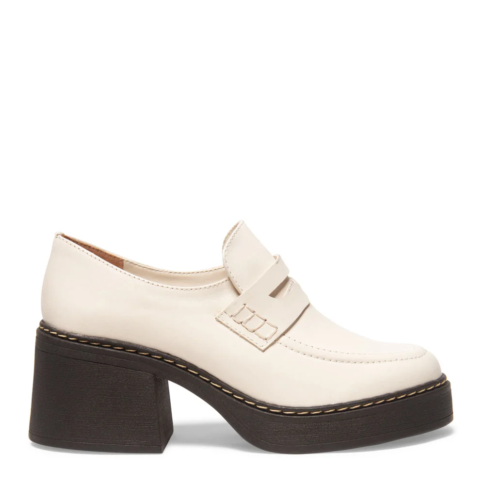 Sapato Mocassim Branco Couro Salto Bloco - vista 1 de 5
