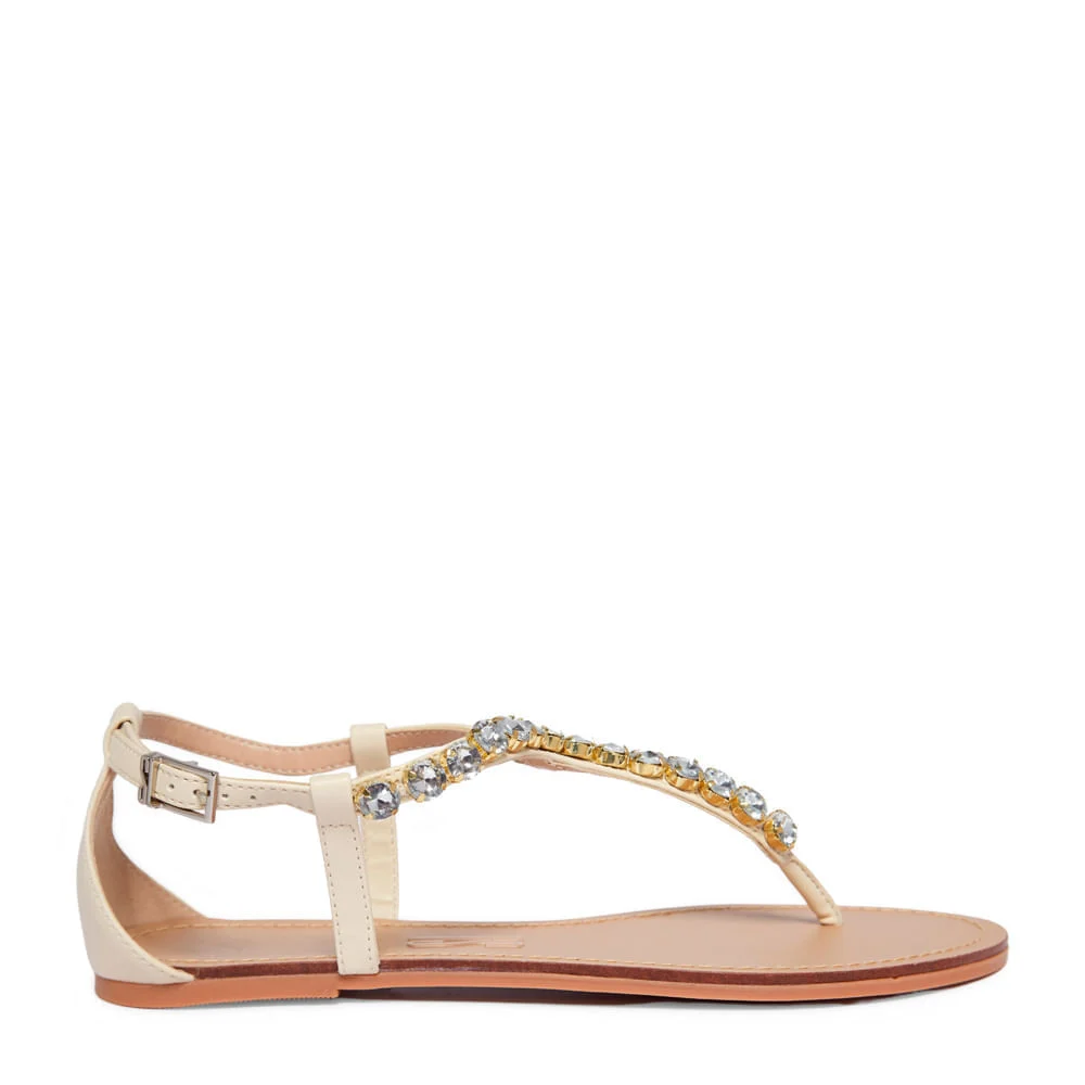 Rasteira Tira Dedo Pedraria Napa Santorine Creme Angelical - vista 2 de 5