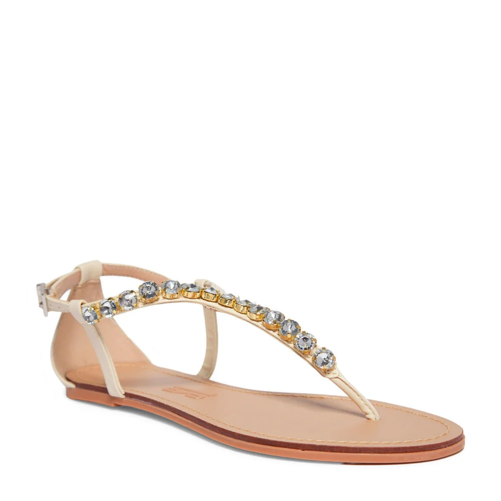 Rasteira Tira Dedo Pedraria Napa Santorine Creme Angelical - vista 3 de 5