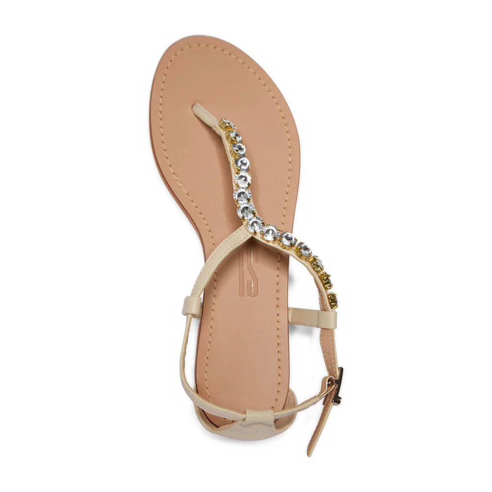 Rasteira Tira Dedo Pedraria Napa Santorine Creme Angelical - vista 4 de 5