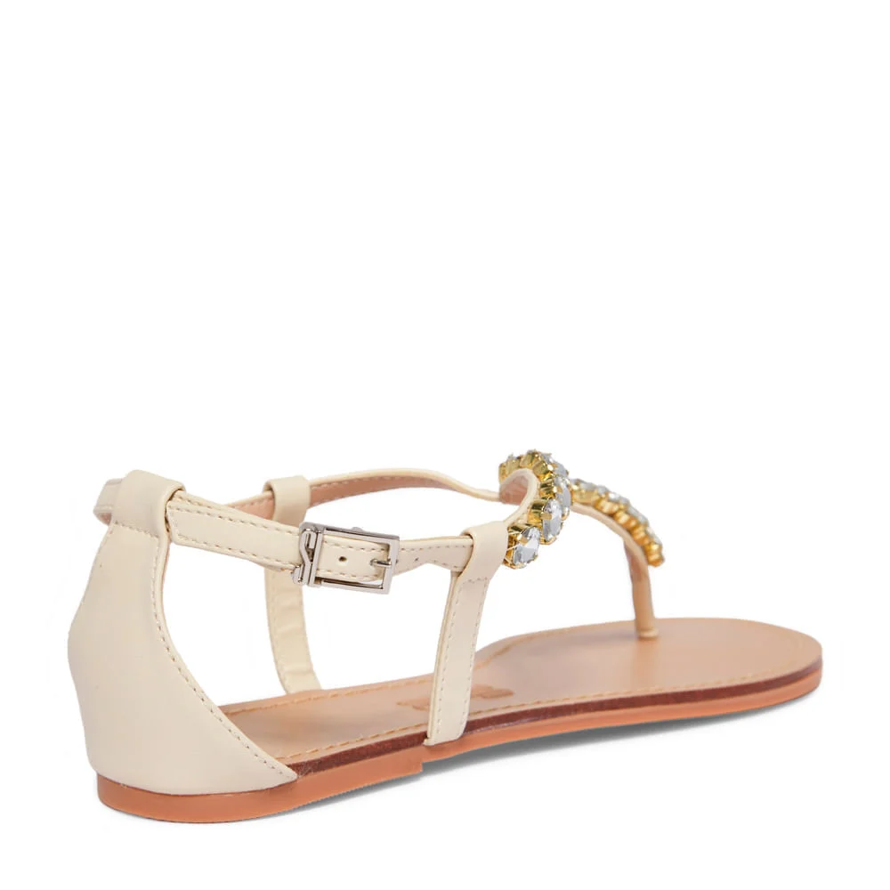 Rasteira Tira Dedo Pedraria Napa Santorine Creme Angelical - vista 5 de 5