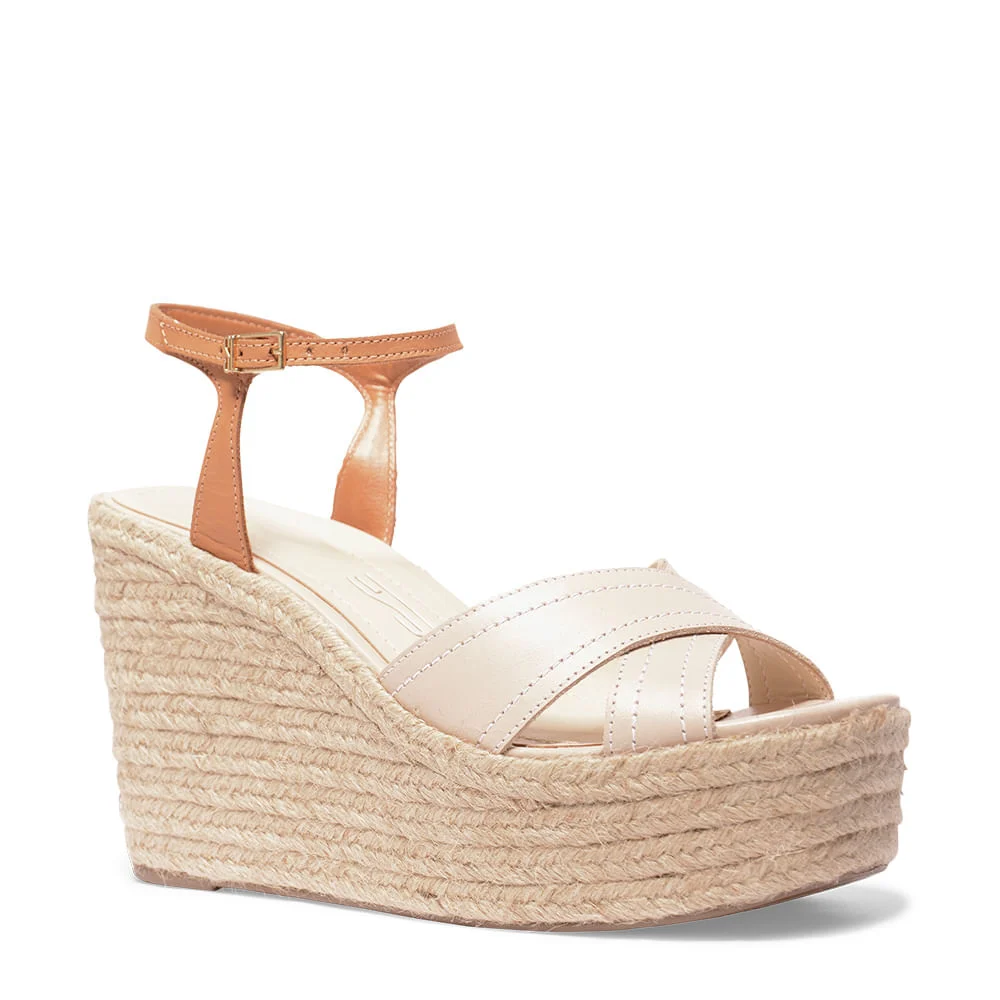 Sandália Espadrille Off White Couro Tiras Salto Alto - vista 2 de 3