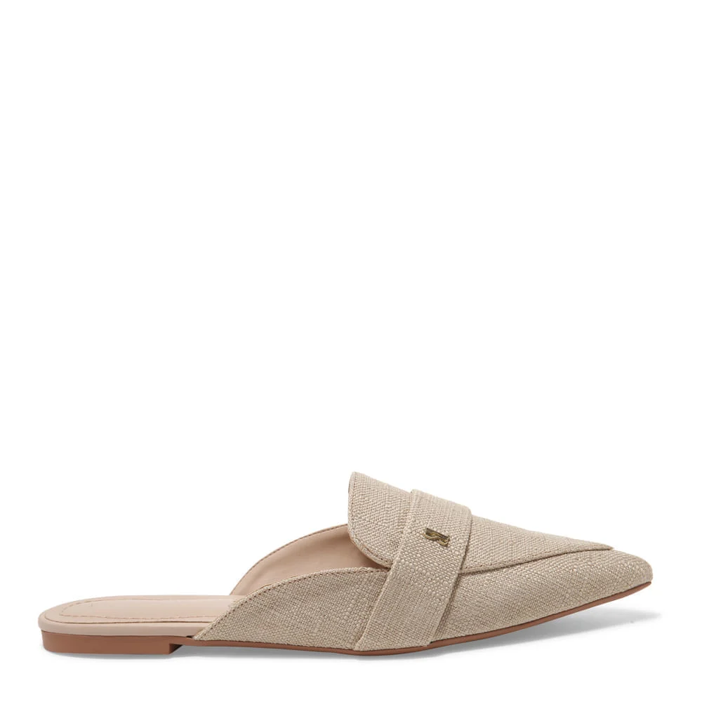 Mocassim Mule Linho Copacabana Bege Porcelana Bico Fino - vista 2 de 5