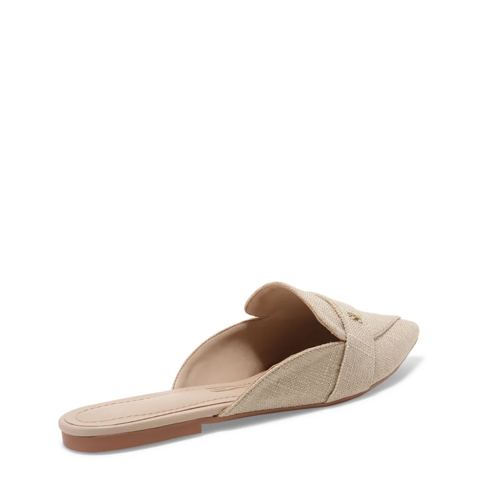Mocassim Mule Linho Copacabana Bege Porcelana Bico Fino - vista 4 de 5