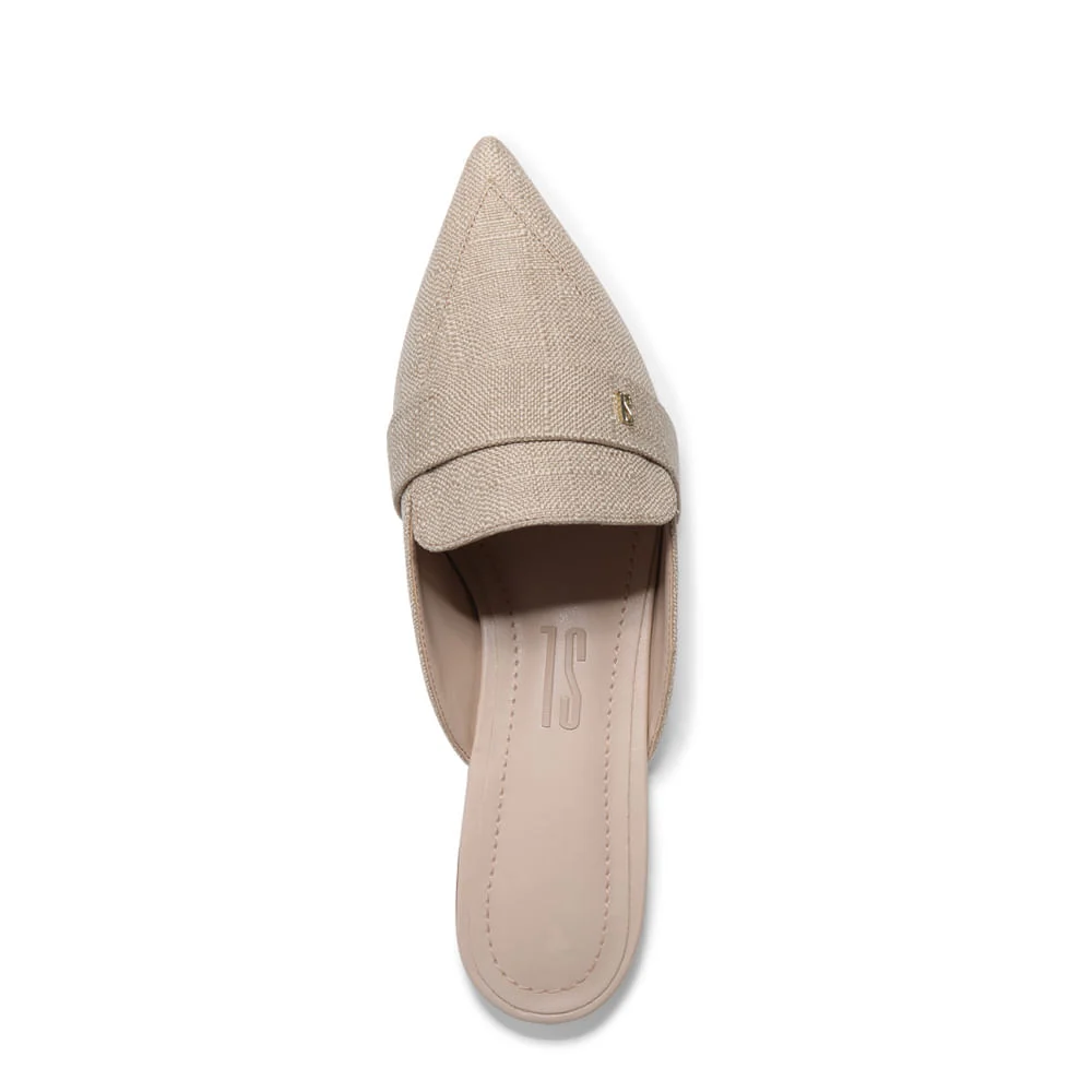 Mocassim Mule Linho Copacabana Bege Porcelana Bico Fino - vista 5 de 5
