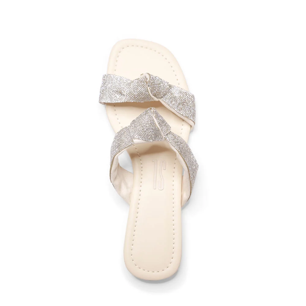Rasteira Off White Tiras Nó Strass - vista 4 de 4