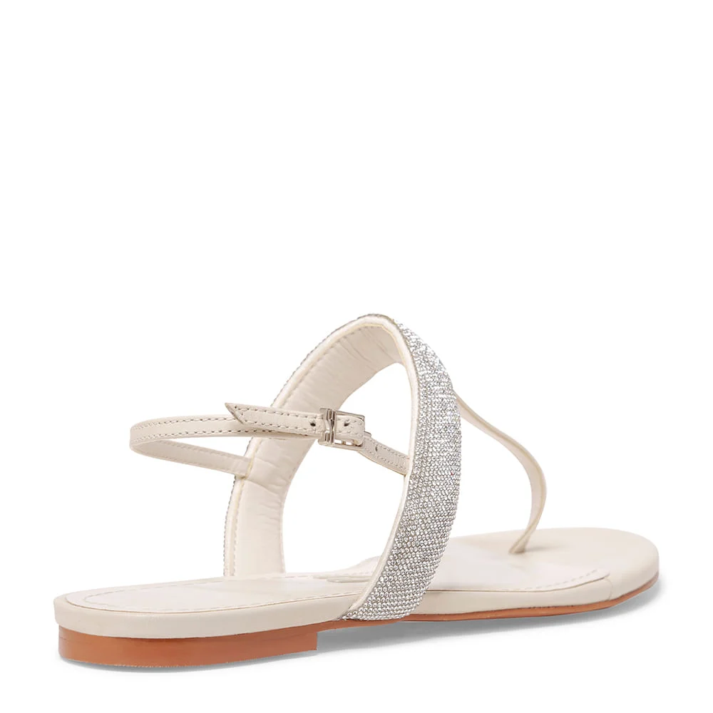 Sandália Rasteira Off White Couro Strass - vista 4 de 4