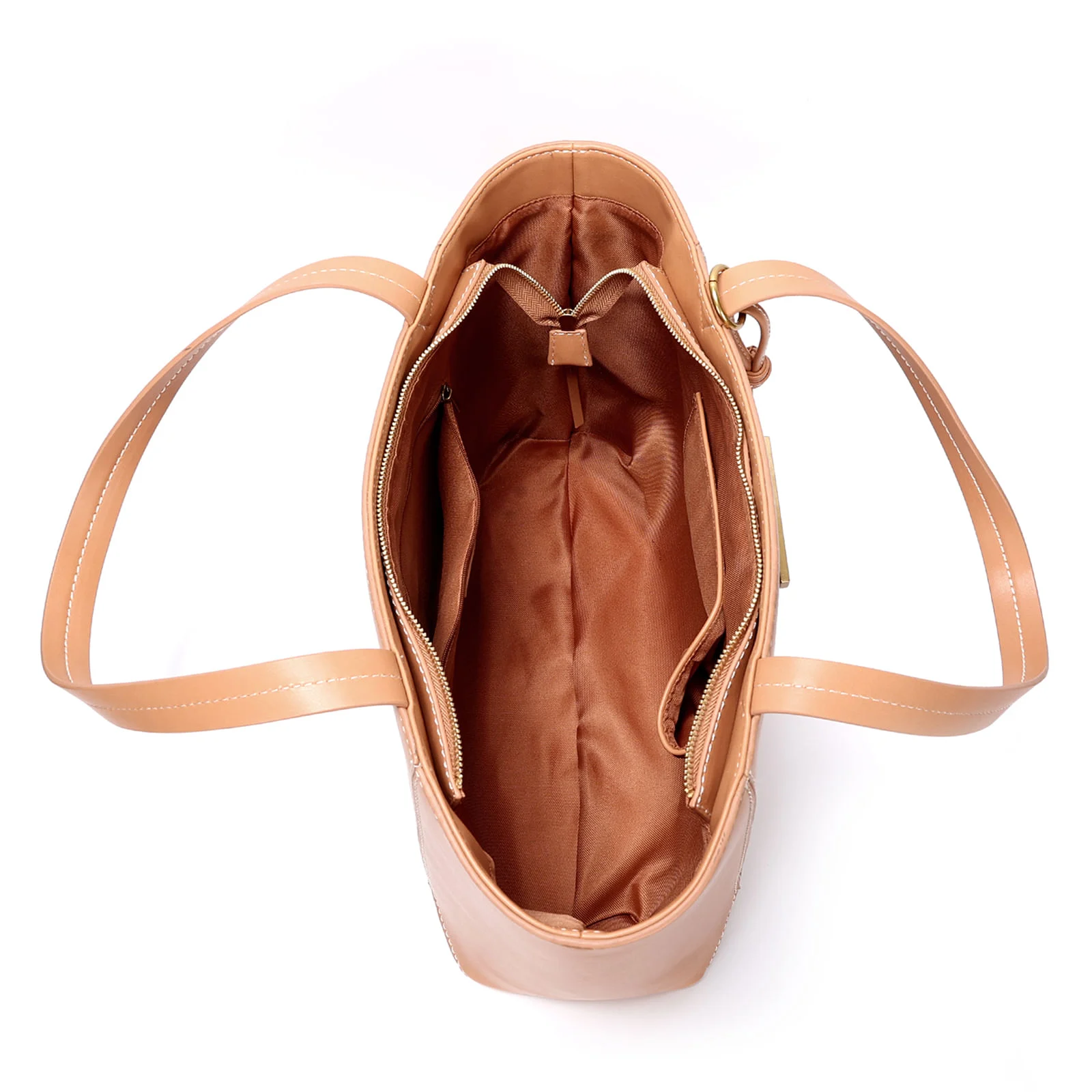 Bolsa Shopper Marrom Grande Pesponto - vista 3 de 3