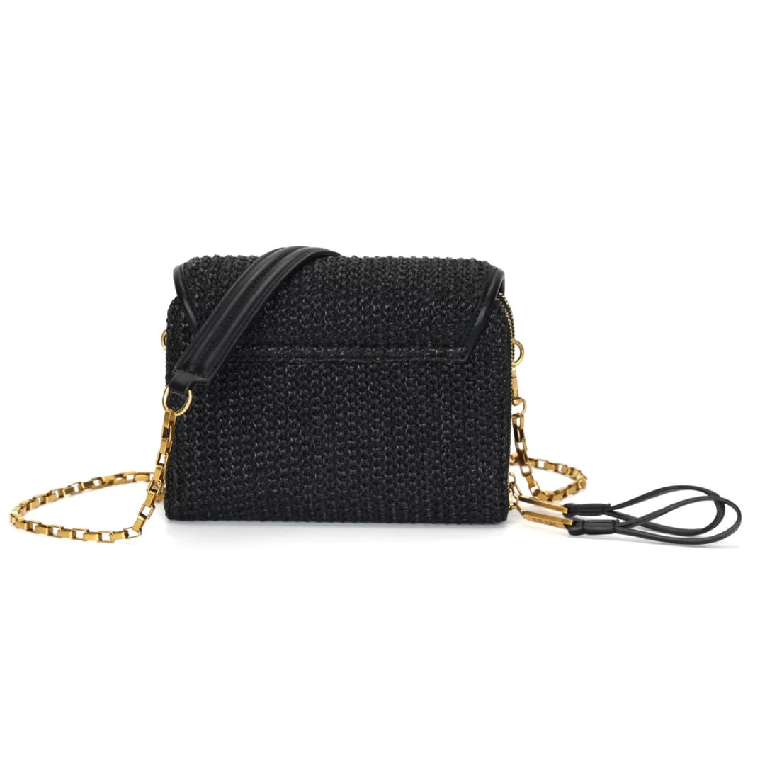 Bolsa Transversal Preta Palha Pequena Tramada - vista 7 de 7