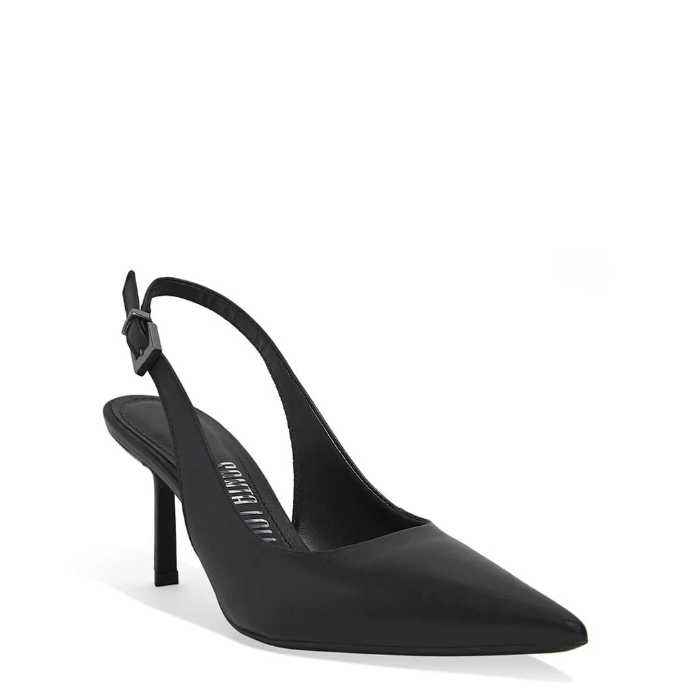 Scarpin Slingback Preto Couro Pelica Soft Salto Fino - vista 2 de 3