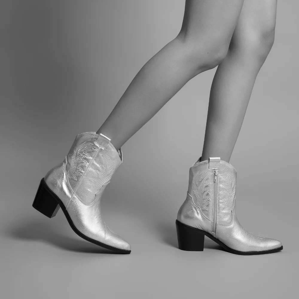 Bota Western Prata Cano Baixo Salto Grosso Couro - vista 5 de 5