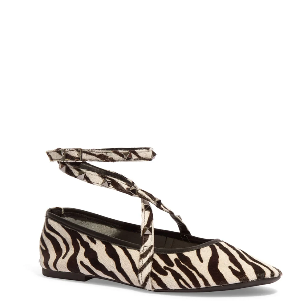 Sapatilha Couro Pelo Zebra Tiras Spikes Amarração - vista 3 de 5