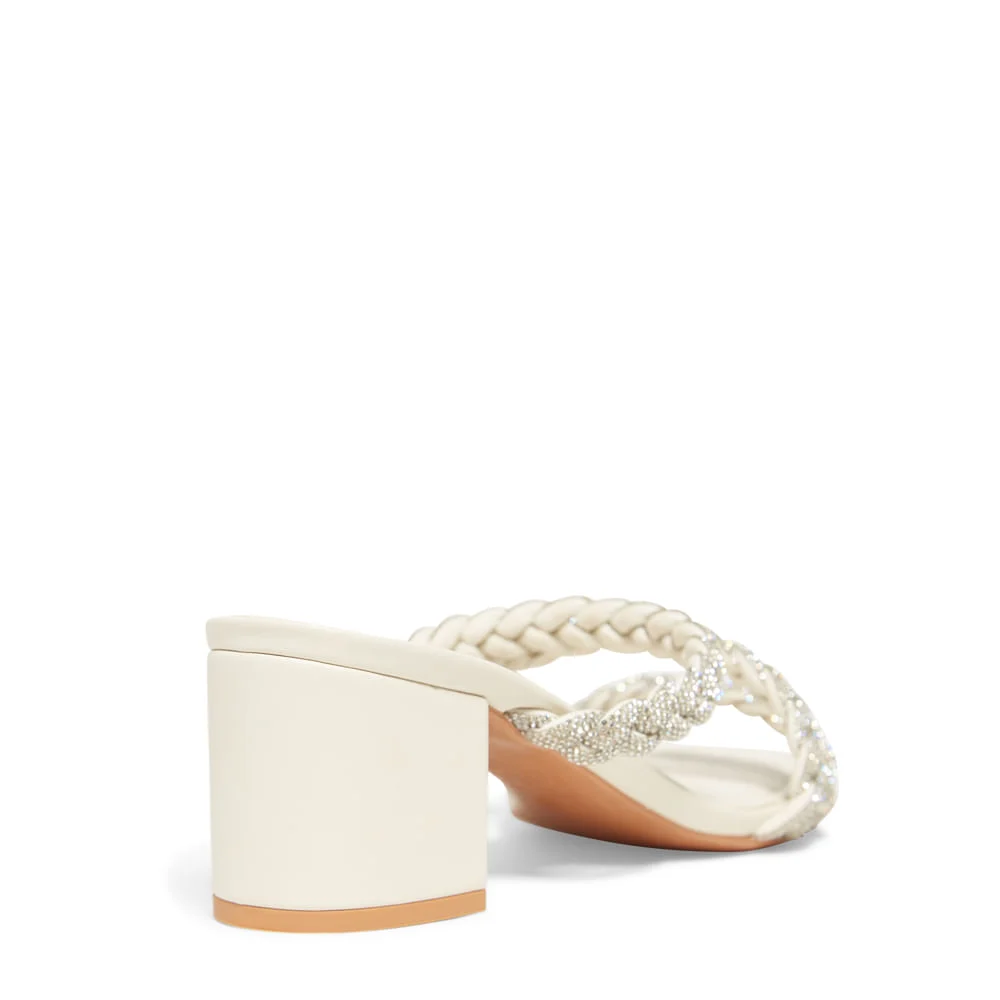 Mule Off White Salto Bloco Tiras Strass Prata - vista 3 de 3